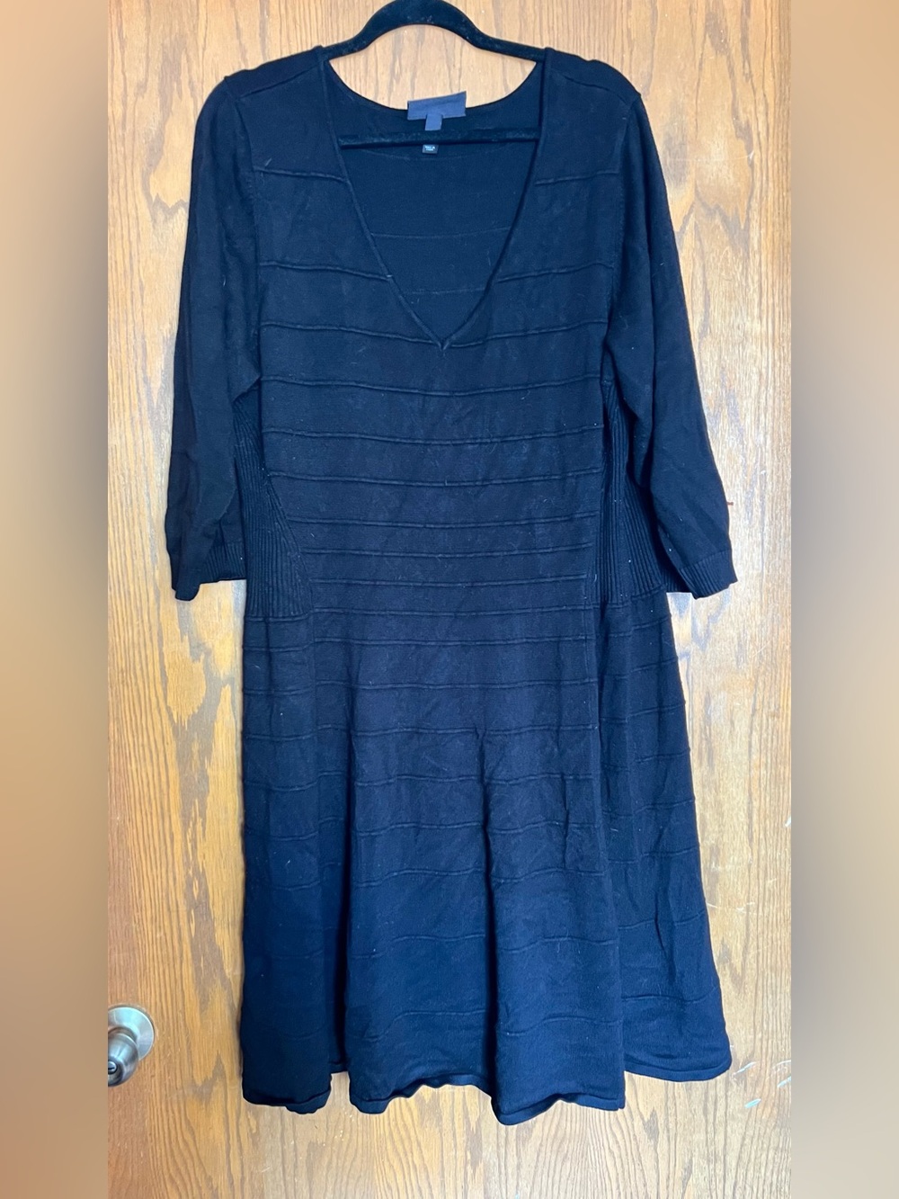 Black V-Neck Knit A-Line Women's Dress
